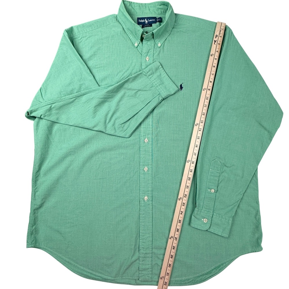 Polo Ralph Lauren Blake Shirt Green Micro Check Cotton Button Down Mens XL - Picture 5 of 6